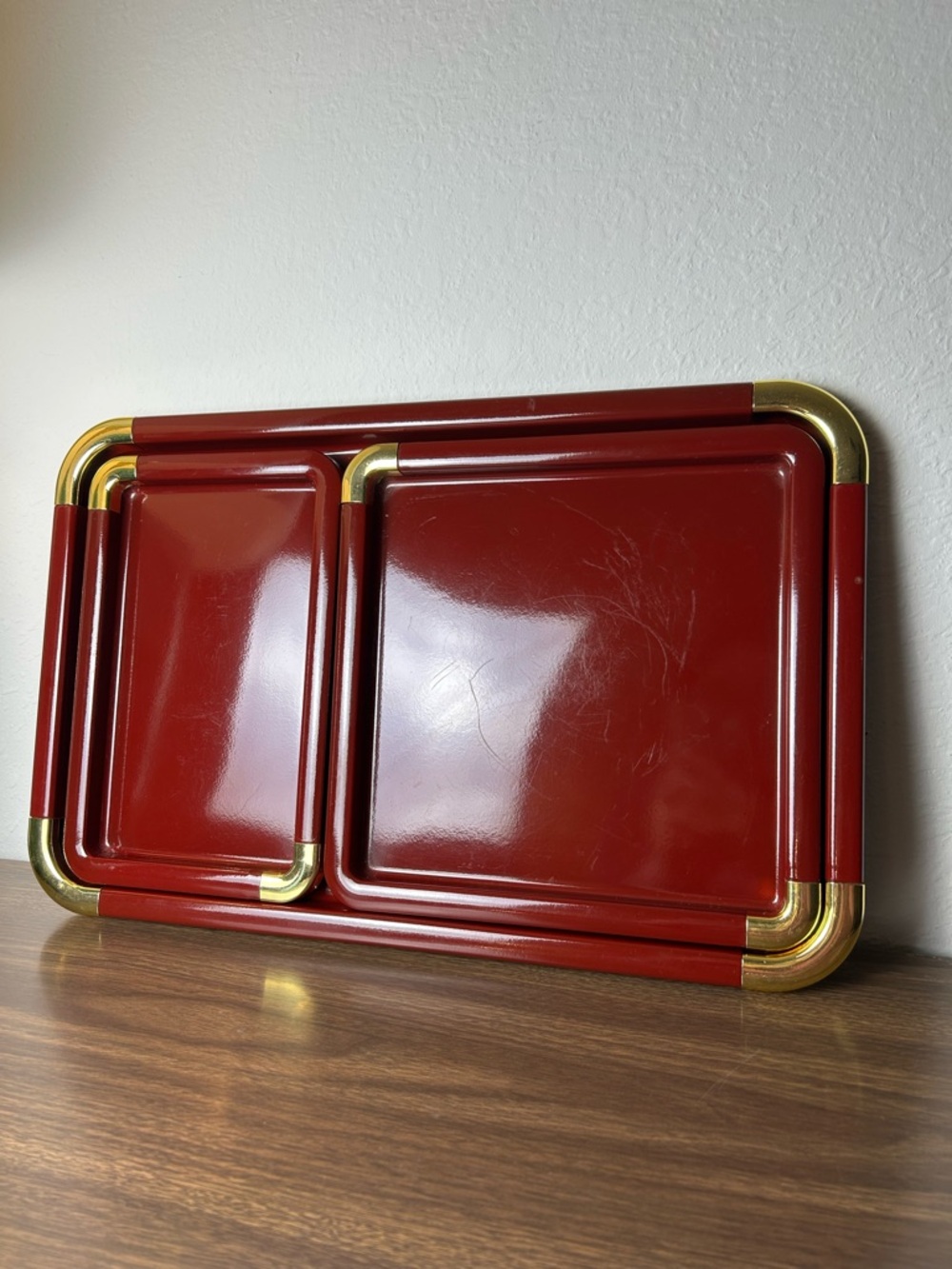 vintage Japanese mcm lacquerware nesting tray set of 3